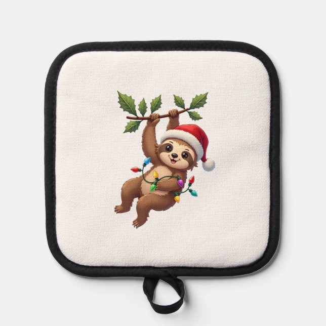 Christmas Lights Sloth Wearing Xmas Hat - Sloth Lo Topflappen (Vorderseite)