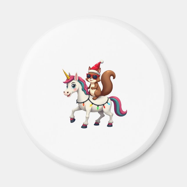 Christmas Lights Squirrel Riding Unicorn T-Shirt ( Magnet (Vorne)