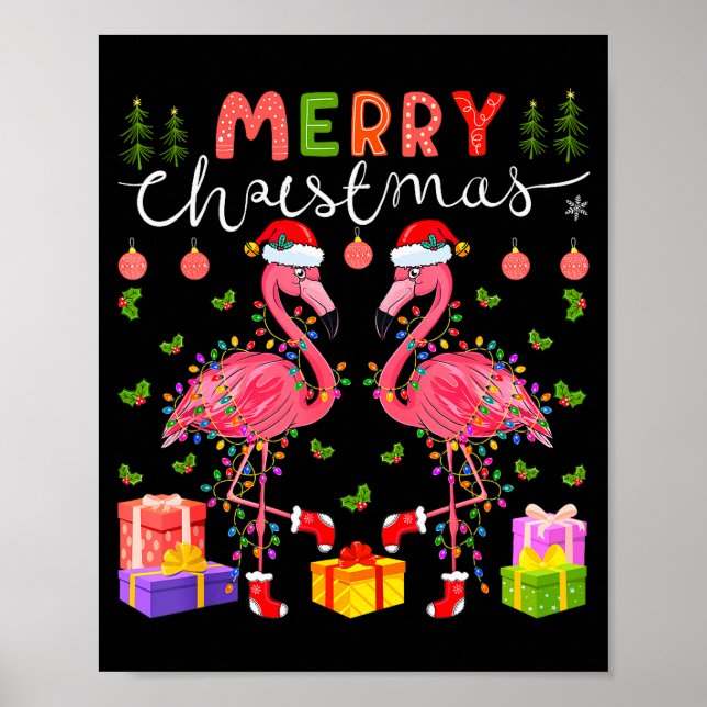 Christmas Lights Xmas Flamingo Lover Santa Hat Fla Poster (Vorne)