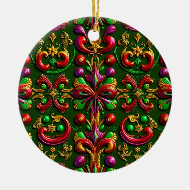 CHRISTMAS Lila Gold Green 3D Ribbons ~ Keramik Ornament (Vorne)