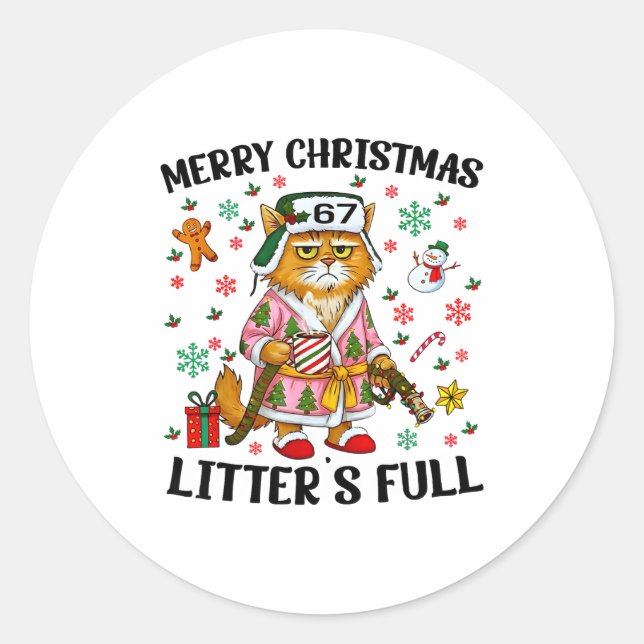 Christmas Litter’s Full 67 Xmas Funny Kitty Gift C Runder Aufkleber (Vorderseite)