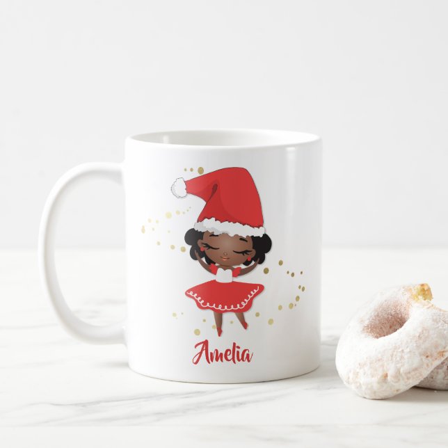 Christmas Little Girl Ballerina, Weihnachtsmannmüt Kaffeetasse (Mit Donut)