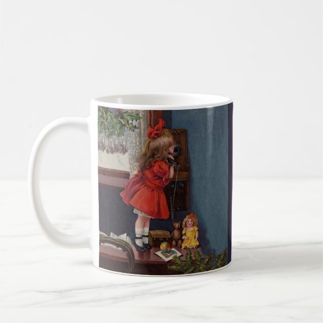 Christmas Little Girl Telefone Antique Kaffeetasse (Links)