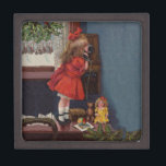 Christmas Little Girl Telefone Antique Kiste<br><div class="desc">Dieses schöne Bild stammt aus einer antiken Weihnachtskarte,  die ein kleines Mädchen zeigt,  das ihren Weihnachtsanruf macht. Vintag und antik.</div>
