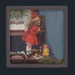 Christmas Little Girl Telefone Antique Kiste<br><div class="desc">Dieses schöne Bild stammt aus einer antiken Weihnachtskarte,  die ein kleines Mädchen zeigt,  das ihren Weihnachtsanruf macht. Vintag und antik.</div>