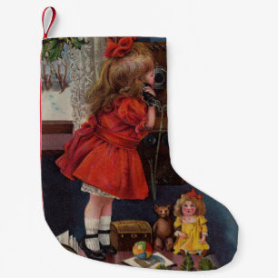 Christmas Little Girl Telefone Antique Kleiner Weihnachtsstrumpf