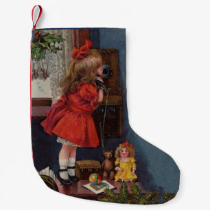 Christmas Little Girl Telefone Antique Kleiner Weihnachtsstrumpf