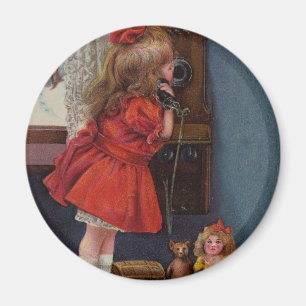 Christmas Little Girl Telefone Antique Magnet
