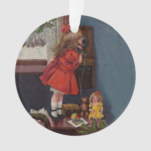 Christmas Little Girl Telefone Antique Ornament