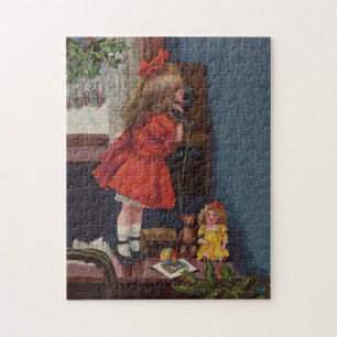 Christmas Little Girl Telefone Antique Puzzle