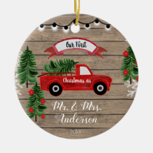 CHRISTMAS-LKW Rustikaler Familien-Weihnachtsschmuc Keramik Ornament