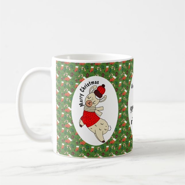 Christmas Llama Funny Pattern Personalisiert Kaffeetasse (Links)