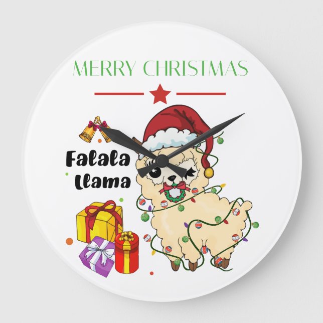 Christmas Llama Large Clock Große Wanduhr (Vorderseite)