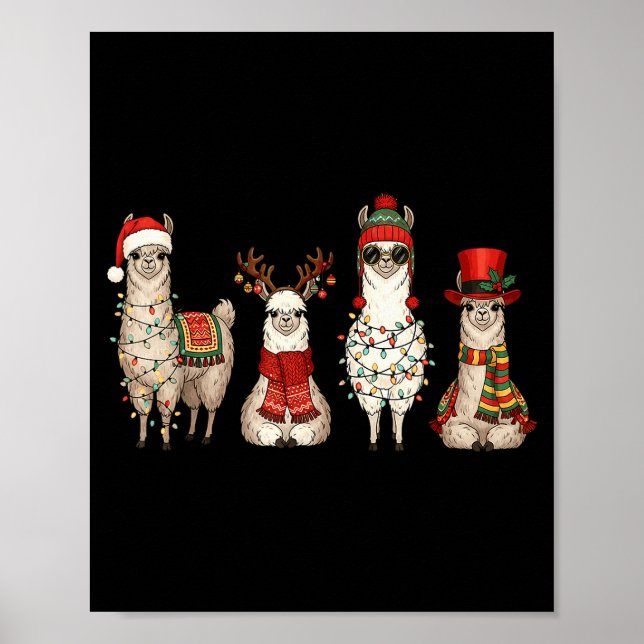 Christmas Llama Quartet Lights Santa Antlers Top H Poster (Vorne)