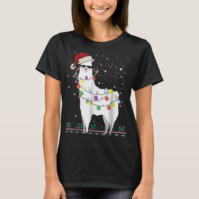 Christmas Llama Santa Hat Ugly Xmas Tree Alpaca T  T-Shirt (Vorderseite)