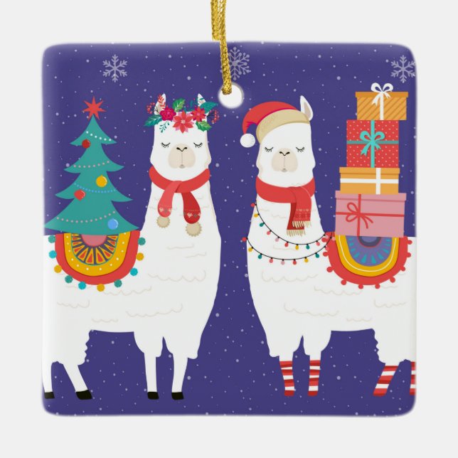 Christmas Llamas Keramikornament (Vorderseite)