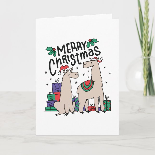 CHRISTMAS LLAMAS MIT HATTEN KARTE (Vorderseite)