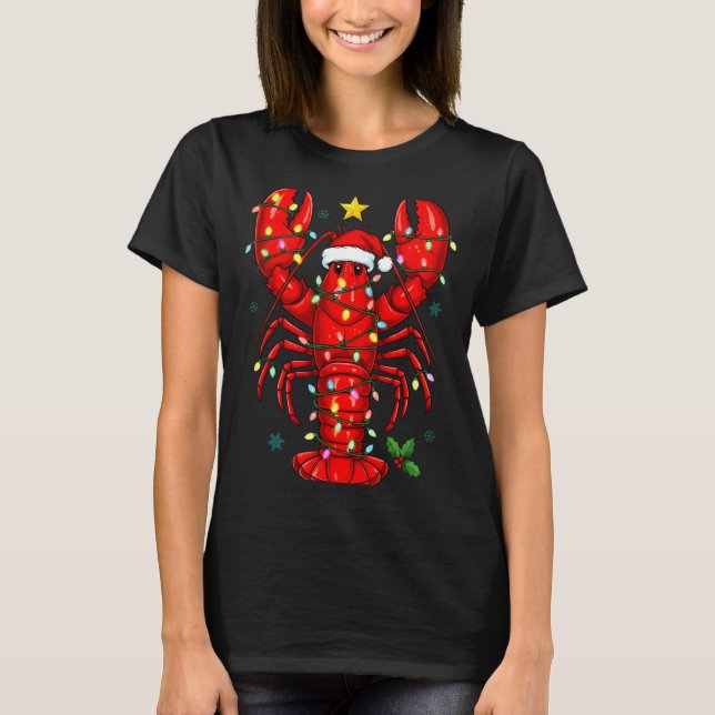 Christmas Lobster With Santa Hat Funny Holiday  T-Shirt (Vorderseite)