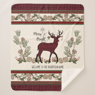 Christmas Lodge Merry Bright Deer Buffalo Plaid Sherpadecke