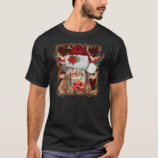 Christmas Longhorn Cow cute  Christmas Western On  T-Shirt (Vorderseite)
