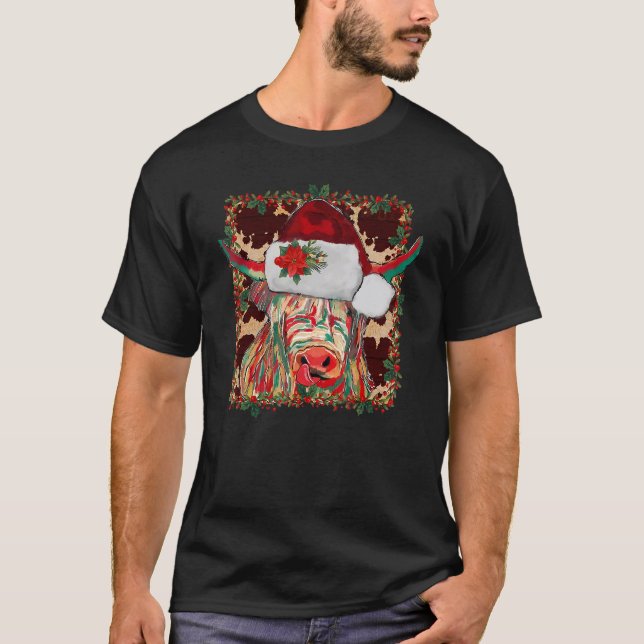 Christmas Longhorn Cow Cute  Christmas Western T-Shirt (Vorderseite)