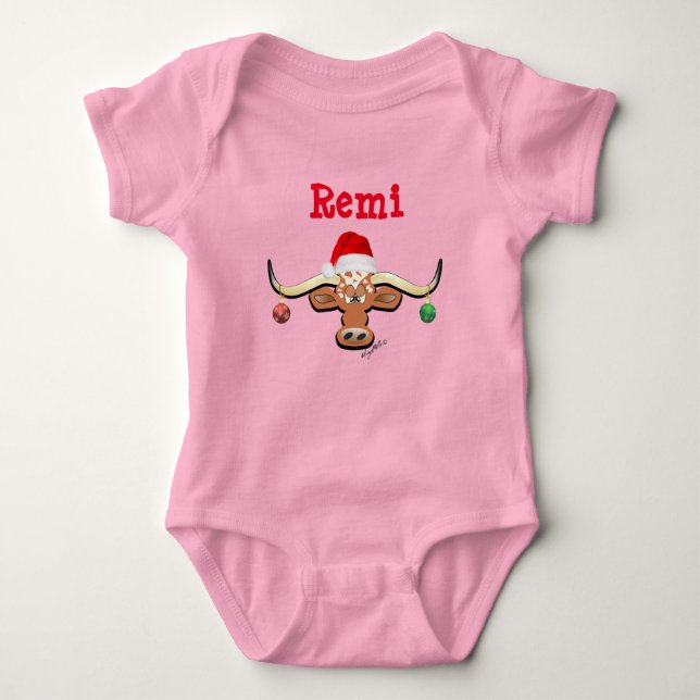 Christmas Longhorn Steer Baby Strampler (Vorderseite)