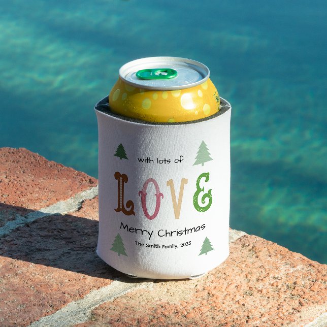 Christmas Love Modern Typography Personalized  Dosenkühler (Add a cool touch to your Party with this “Christmas Love Modern Typography Personalized Can Cooler”)