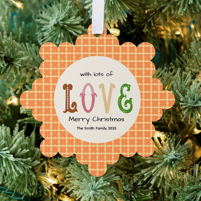 Christmas Love Modern Typography Personalized  Ornament Karte (Decorate Christmas Tree/As Gift Tag for your loved ones with this Christmas Love Typography Ornament)