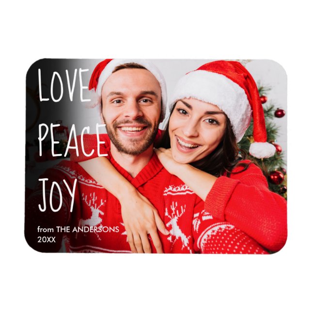 Christmas Love Peace Joy Modern Foto Holiday Magnet (Horizontal)