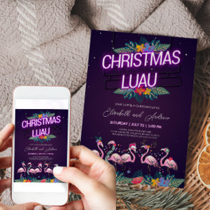 Christmas Luau Neon Flamingo Einladungskarte Einladung