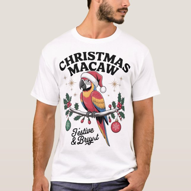 Christmas Macaw Festive Santa Hat Parrot Holiday A T-Shirt (Vorderseite)