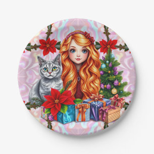 CHRISTMAS MÄDCHEN UND KATZE ~ Hübsch Pappteller