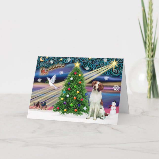 Christmas Magic Brittany Spaniel Feiertagskarte (Vorderseite)