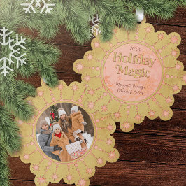 Christmas Magic: Gold and Pink Star Design Photo Ornament Karte