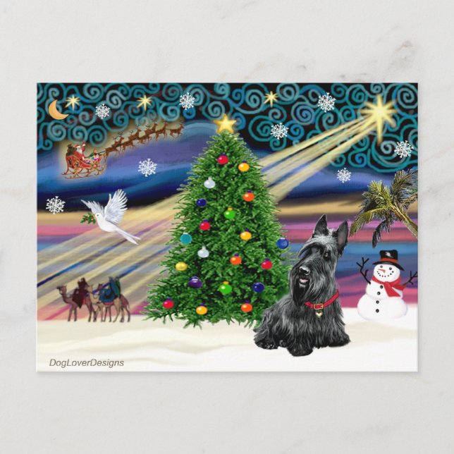 Christmas Magic Scottish Terrier 2B Feiertagspostkarte (Vorderseite)