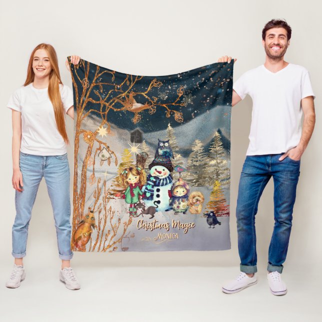 Christmas Magic Snowman & Friends Blau Fleecedecke (Beispiel)