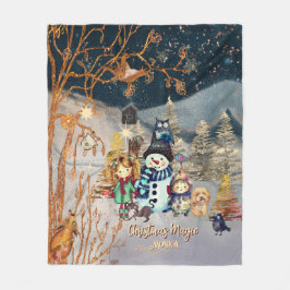 Christmas Magic Snowman & Friends Blau Fleecedecke