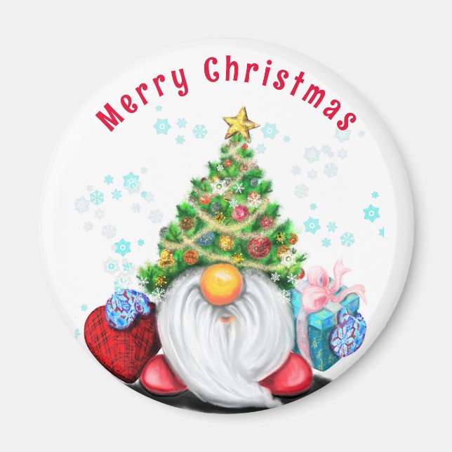 Christmas Magnet Happy Gnome mit Geschenken (Vorne)