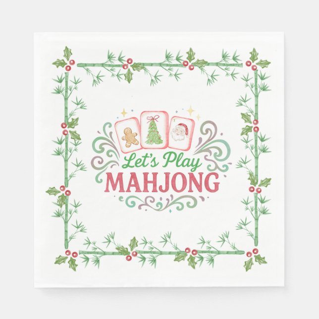 Christmas Mahjong Crest | Monogram Serviette (Vorderseite)