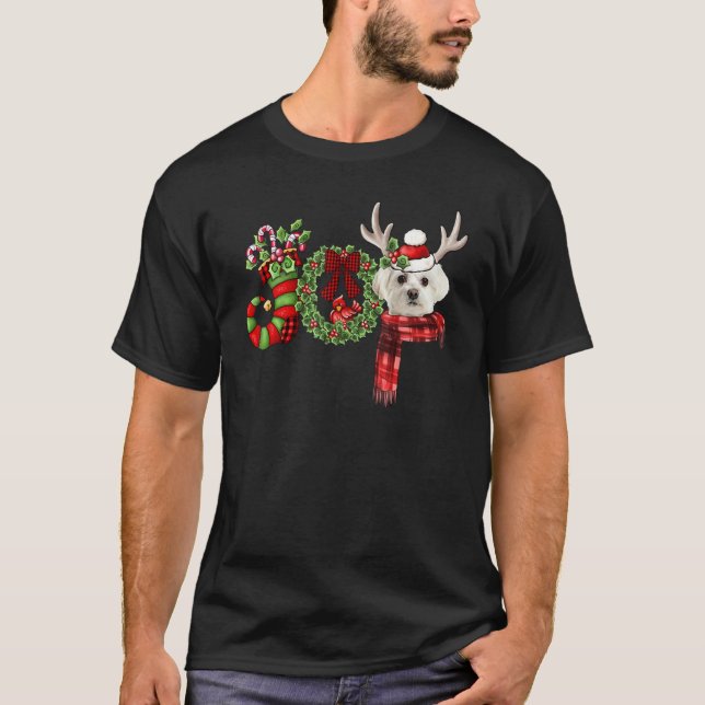 Christmas Maltese Joy Reindeer Xmas Funny T-Shirt (Vorderseite)