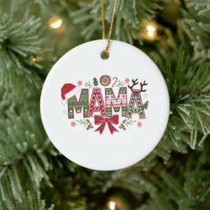 Christmas Mama Coquette Bow Mama Claus Tree Cake Keramik Ornament