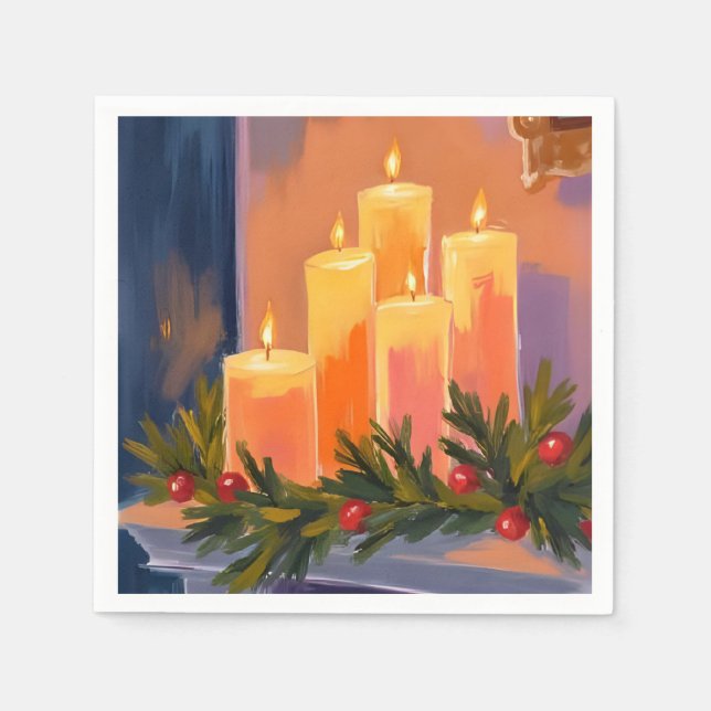 Christmas Mantle Candles Garland Painted Holiday Serviette (Vorderseite)
