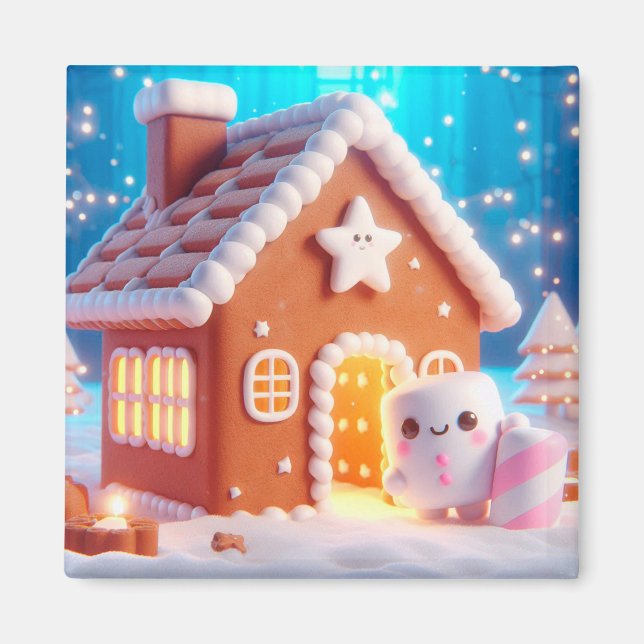 Christmas Marshmallow Gingerbread House Magnet (Vorne)