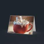 Christmas Marshmallow Snowman Feiertagskarte<br><div class="desc">Ein fröhlicher Marshmallow-Schneemann entspannt sich in einer dampfenden Tasse heißer Schokolade,  umgeben von Sahne und Mini-Marshmallows</div>