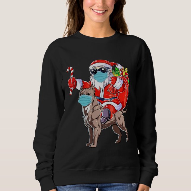 Christmas Mask Santa Riding Pitbull Xmas Boys Dog Sweatshirt (Vorderseite)