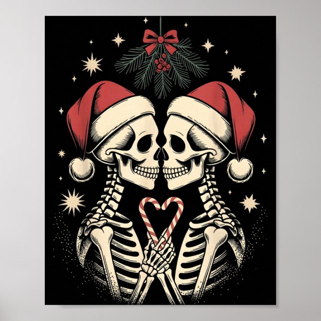 Christmas Matching Gothic Couple Dark Humor Skelet Poster (Vorne)