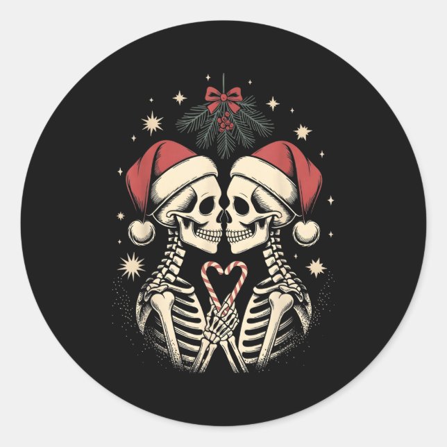 Christmas Matching Gothic Couple Dark Humor Skelet Runder Aufkleber (Vorderseite)