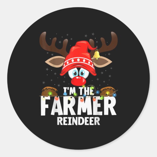 Christmas Matching I'm The Farmer Reindeer  Runder Aufkleber (Vorderseite)