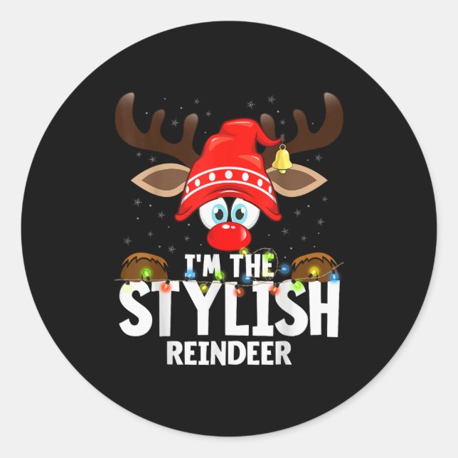 Christmas Matching I'm The Stylish Reindeer  Runder Aufkleber (Vorderseite)