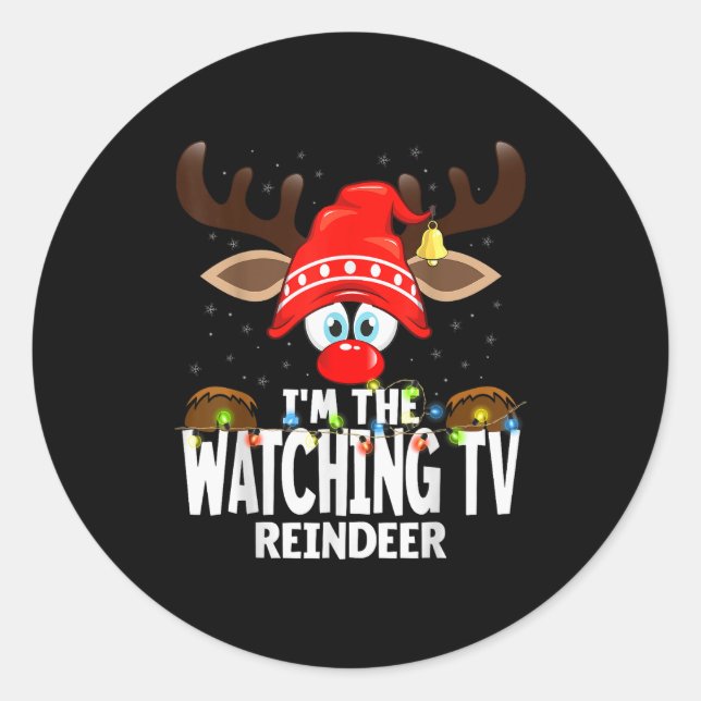 Christmas Matching I'm The Watching Tv Reindeer  Runder Aufkleber (Vorderseite)